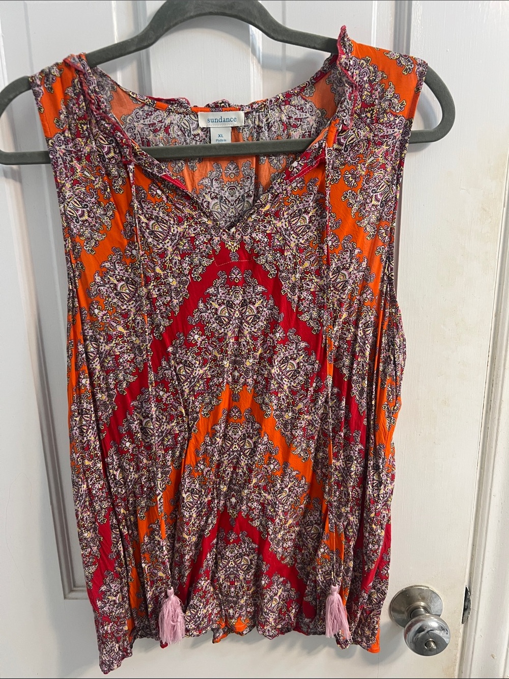 Sundance Orange Paisley Print Blouse with Pink and Cream Accents